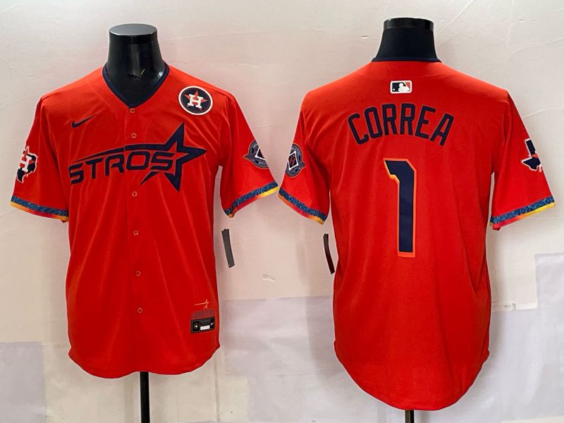 Men 2025 Houston Astros #1 Correa Orange Four generations Joint Name Nike MLB Jersey style 04